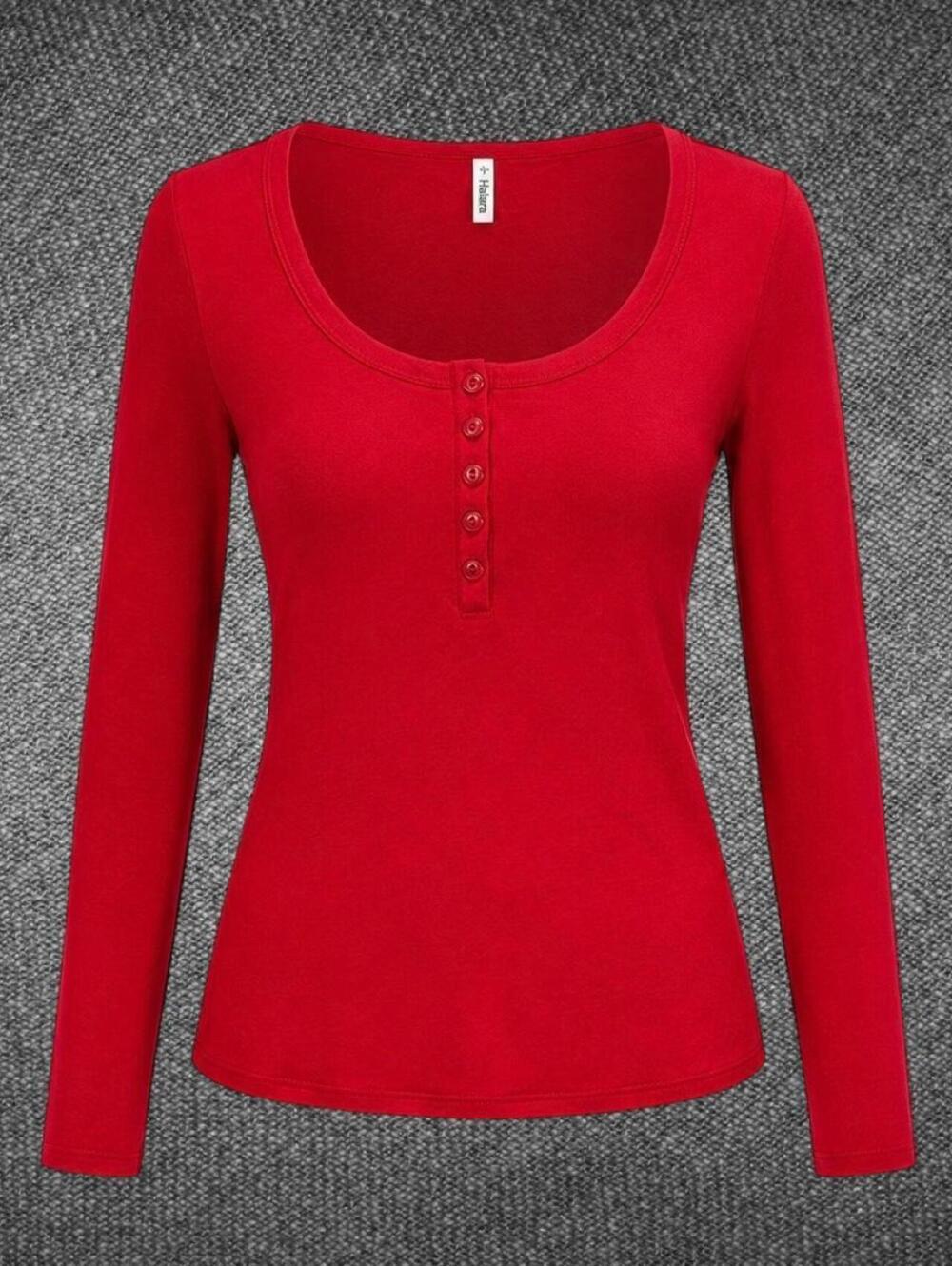 Halara Red Fitted Long Sleeve Henley Top Size S NWT